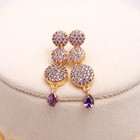 Women Purple Crystal Cz Necklace Earrings Set Gold Tone Bridal Wedding Jewelry