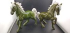 Vintage Ceramic Horses Chadwick Japan Set Of 2 Green  White Porcelain 