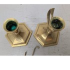 Vintage Pair Brass Hexagonal Candlestick Holders Broken Handle For Repair 3 5 
