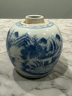 Antique Chinese Qing Dynasty Small Blue   White Porcelain Jar W  Replacement Lid