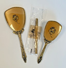 Globe 24k Gold Plated Hand Mirror Brush Comb Vintage Vanity Set Prom Wedding