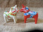 2 Vintage Swedish Orange    White Dala Horse 3    Hand Painted   kta Dalahemsl  jd