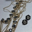Gold Tone Black Statement Necklace Body Chain   Earrings Jewelry Lot Set 4pc