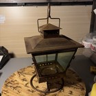 Vintage Brass Votive Candle Hanging Lantern Glass Hinged Stand Rustic