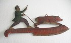 Antique Old Butche s  Advertisement Trade Sign Man   Pig On Knife Wall Hanging
