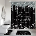 4pcs Black Silver Diamond Shower Curtain Set With Bath Rugs - Modern Bathroom De