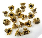 10 Bell Flowers 6-petal Caps Beads Antique Golden Pewter 10x9mm