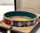 Chinese Export Rare Old Vintage Bracelet Gold-tone Cloisonn   Enamel Cinnabar Grt