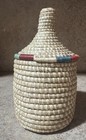 African Coiled Hand-woven Basket Container With Attached Lid