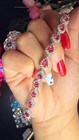 Elegant Silver  925 Solid Bracelet With Red Teardrop Gemstones  Accents