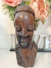 Vintage 1960s Tribal Man Hand Carved African Male Exotic Wood 8  Head Bust Stump