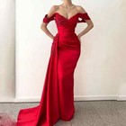 Satin Formal Party Dresses V-neck Off Shoulder Mermaid Prom Gowns Pleat Lace