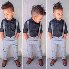 2pcs Kids Baby Boys Gentleman Suit Long Sleeve Shirt suspender Pants Clothes Set