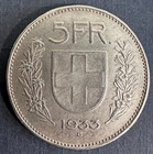 1933-b Switzerland 5 Francs Silver Coin -- Choice Au