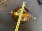 Vintage Lamp Mid Century Hanging Swag Brass Ribbed Amber Glass Globe