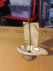 Antique Shell Boat Sewing Thimble Holder Mother Of Pearl Signed By The Artist