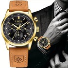 Men Watch Quartz Analog Date Stainless Steel Case Leather Band Casual Wristwatch