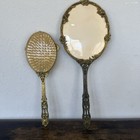 Vtg Vanity Set Globe 24k Gold Plated Hand Mirror Brush Victorian Romantic