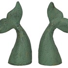 Set Of 2 Verdigris Cast Iron Whale Tail Bookends Nautical Home Decor Bookshelf