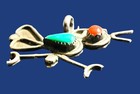 Vtg 70   s Native American Sterling Silver Roadrunner Pendant Turquoise Coral Nice
