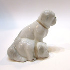 Vintage 1980s D art Sa White Spain Porcelain Bulldog W Pup 3 25  Tall Figurine