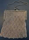 Antique Silver Tone Beaded Bag   Purse  Metal Frame  Art Deco