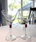 Vintage Beefeater Gin Martini Glasses Pair 7    Red Stem Etched Guardsman Barware 
