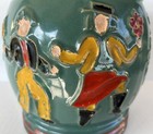 Vintage Red Wing Pottery Cookie Jar Dancing Peasants Teal Green  940 s