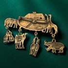 Jj Jonette Noahs Ark Brooch Animal Vintage Signed Figural Pin Gold Tone