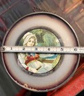Antique Victorian Glass Flue Cover Girl Portrait Metal Frame Hanging Chain