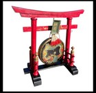 Rare Circa 1900 Chinese Table Gong Laquered Base Hand Painted Dragon Brass Gong