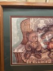 Vintage Teddy Bear Art Print Framed Cottage Nursery Decor Wicker Chair Bears