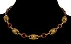 Antique Art Deco Czech Red Glass Brass Link Necklace Signed