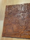 Hunting Dogs Pheasants Wood Scene Hand Unframed  8 5x11 5 Leather Tooled Art