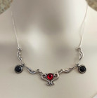 Artisan Vintage Silver Necklace Red Black Bib Gothic Art Deco 925 Unique Gift 17