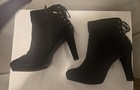 Metaphor Women s Black Faux Suede 4  Heels Side Zip Back Lace Ankle Boots Sz 8
