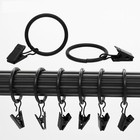 50 Curtain Rings With Clips  1 Inch Interior Diameter Black Metal