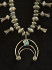 Vintage Navajo Sterling Silver Squash Blossom Necklace Turquoise Naja Heavy