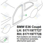 1993-1999 Bmw E36 2-door Coupe 2-piece Rubber felt Door Seal Weatherstrip Set