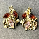 Vintage Mid-century Goldtone Pink Glass Swag And Earring Set