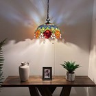 Tiffany Style Pendant Lighting Plug In Stained Glass Rose Flowers Led Bulbs 75 h
