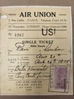 Antique Air Union French Airplane Ticket Paris To London 1925 Aviation History