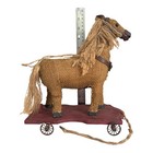 Vintage Germany Style Primitive Burlap Covered Horse Toy Pull Along W