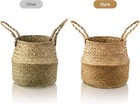 3 Set Seagrass Belly Storage Basket Woven Plant Pot Holder W  Handles Plants
