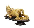 Antique Chinese Hand Carved Stone Recumbent Horse Statue On Carved Wood Stand