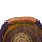 Handwoven Bolga African Market Basket Tote Leather Handle Purple Natural  Large