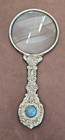 Vtg Ornate Antique   French Style Magnifying Glass Carved Handle W  Turqoise