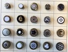 Beautiful Card Of 35 Mostly Glass In Metal Drum Construction Antique Buttons