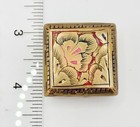 Small Antique Enamel Brass Hinged Snuff Pill Box Feather Design