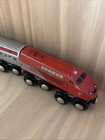 Toys R Us Wooden Passenger Train 3 Pc Set Red   Silver 2 Engines 1 Passenger Car